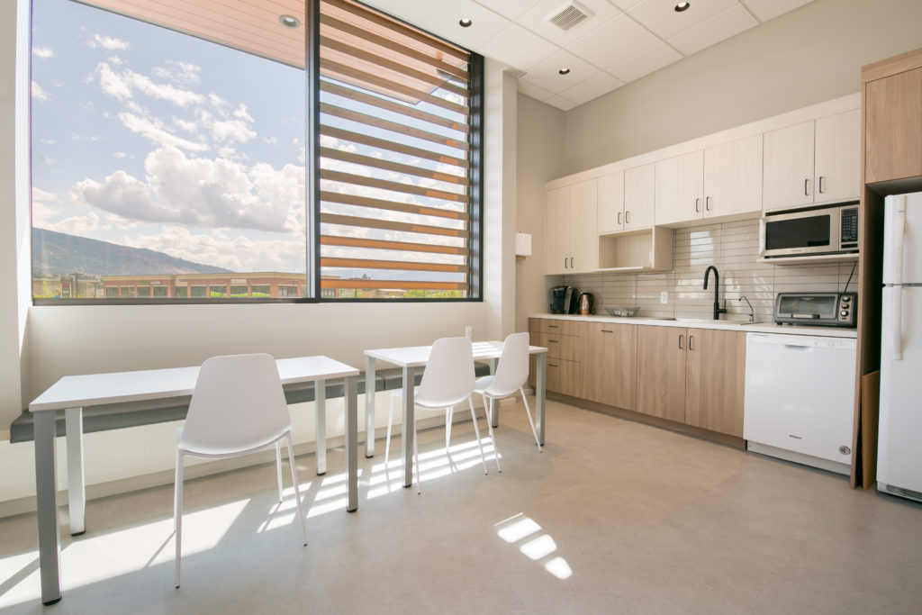 Staff lounge with modern minimalist design.