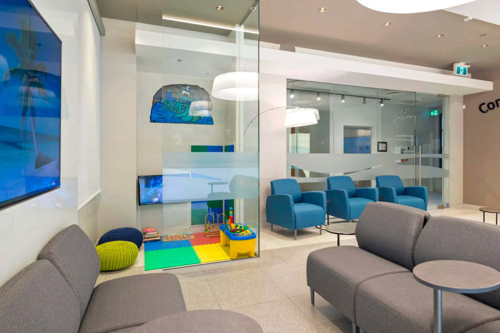 the advance dental group dental clinic waiting room and children's play area